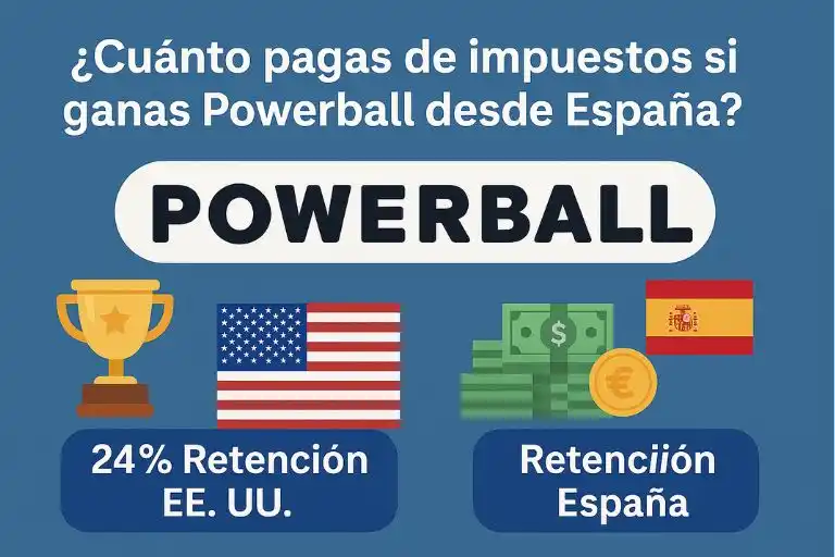Gráfico informativo sobre los impuestos que se aplican al ganar Powerball desde España
