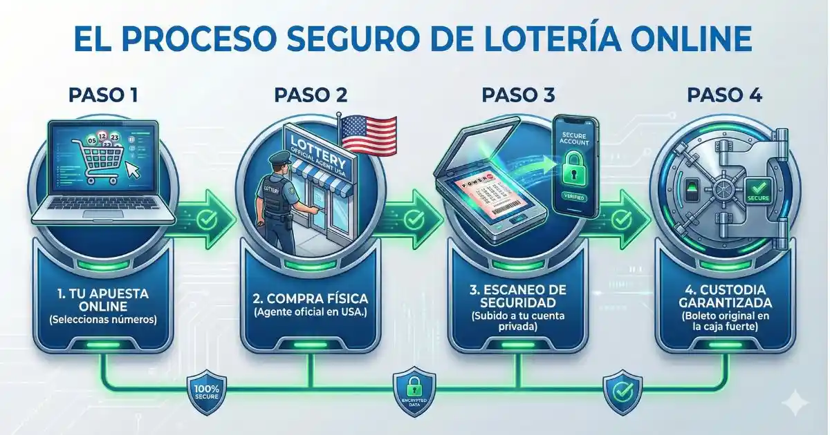 Proceso seguro para comprar boletos oficiales de Mega Millions desde Espana