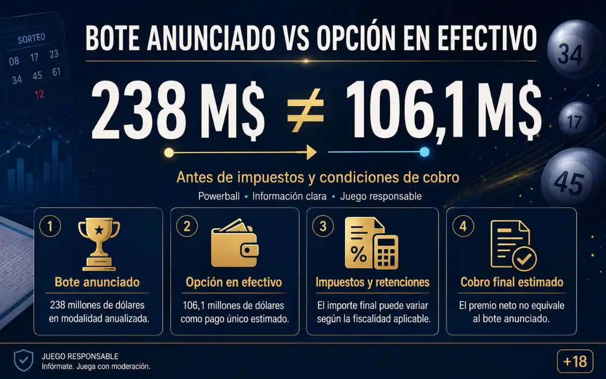 powerball 238 millones bote anunciado opcion efectivo