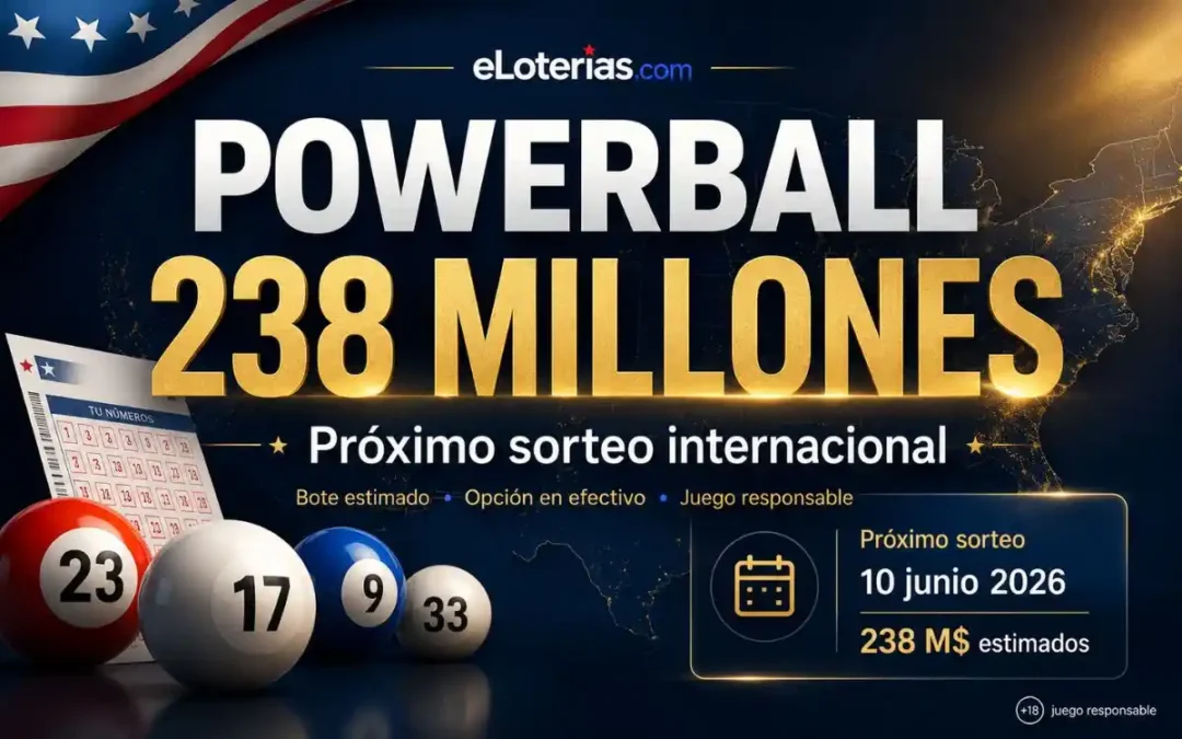 Powerball sube a 238 millones de dólares para el próximo sorteo online