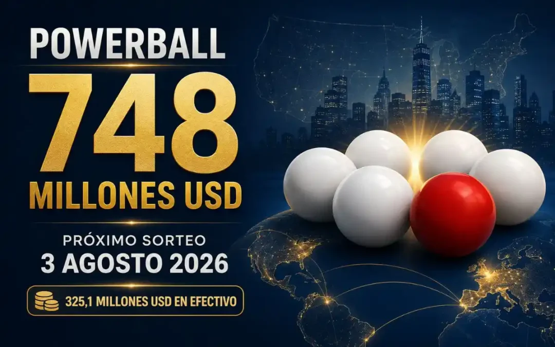 Bote de Powerball de 748 millones de dólares para el sorteo del 3 de agosto de 2026