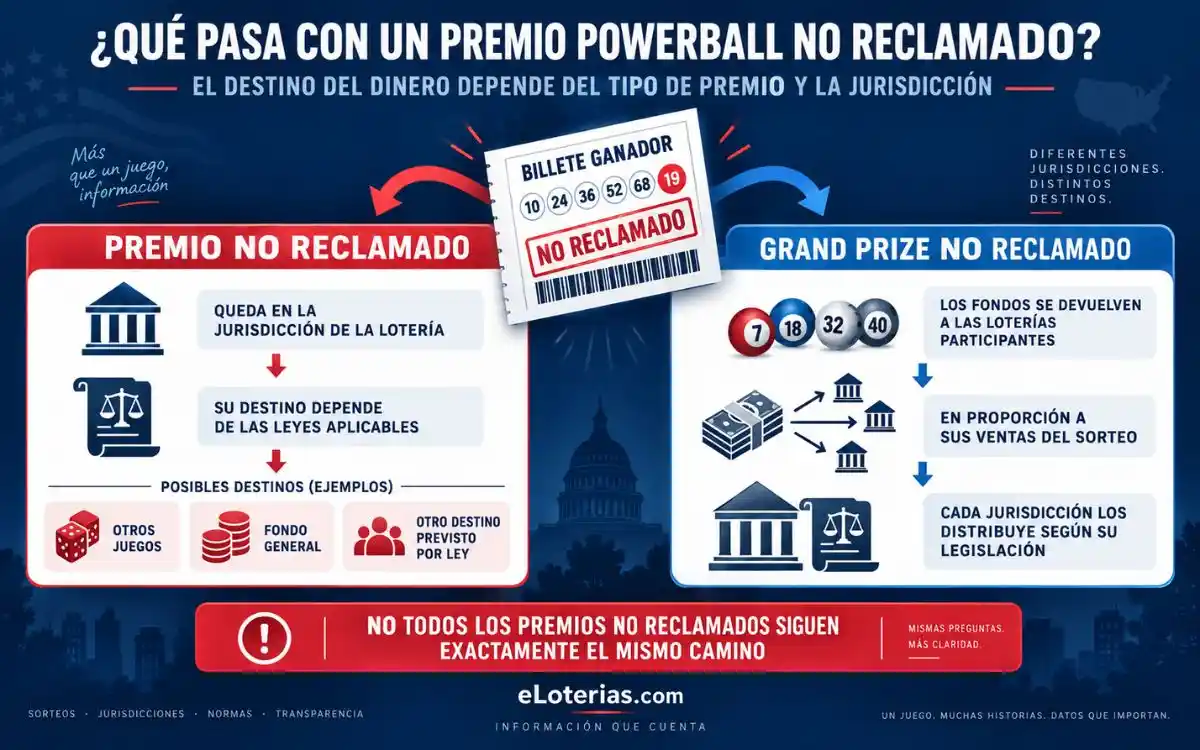 ¿Qué pasa si no reclamas un premio de Powerball? 4 Infografía sobre qué ocurre con un premio Powerball no reclamado y un Grand Prize sin reclamar