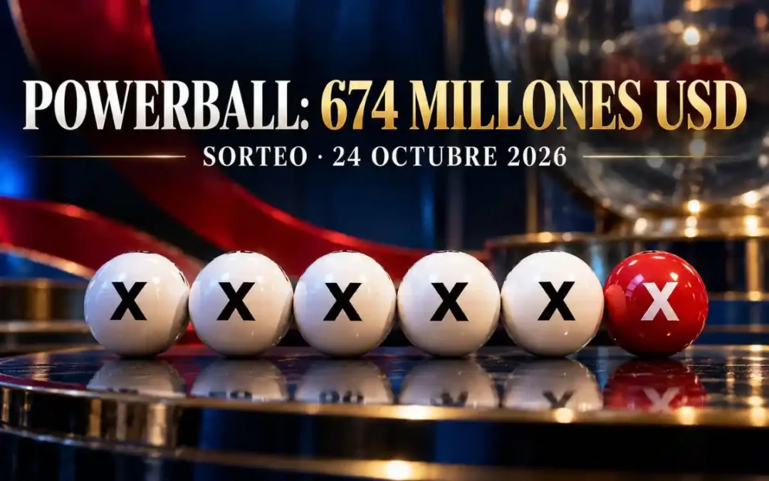 Bolas de lotería Powerball con el premio estimado de 674 millones de dólares para el 24 de octubre de 2026.